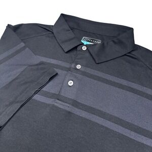 PGA‎ Tour Polo Shirt Men XL Black Grey Striped Pro Series Athletic Fit